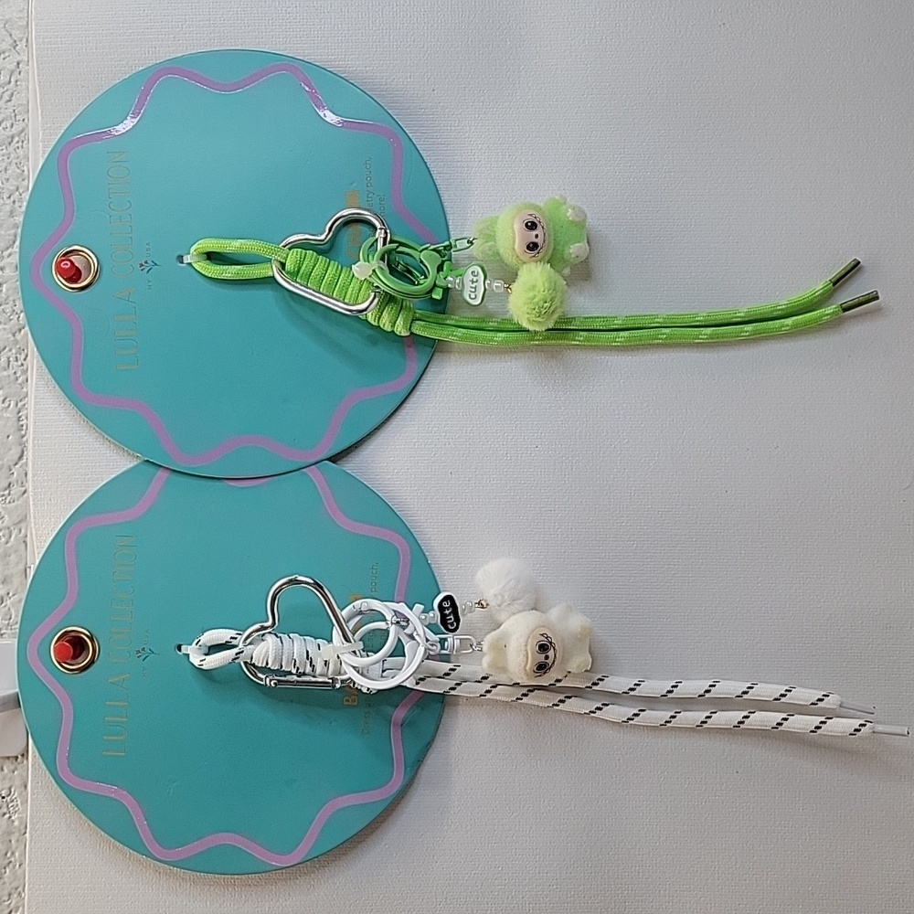 NEW! Lot Of 2 Lulla Collection Labubu Cute Purse Bag Charm White/ Green